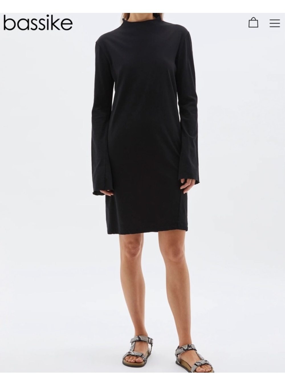 Bassike Black Mini Mock Neck Organic Cotton Dress Sz M